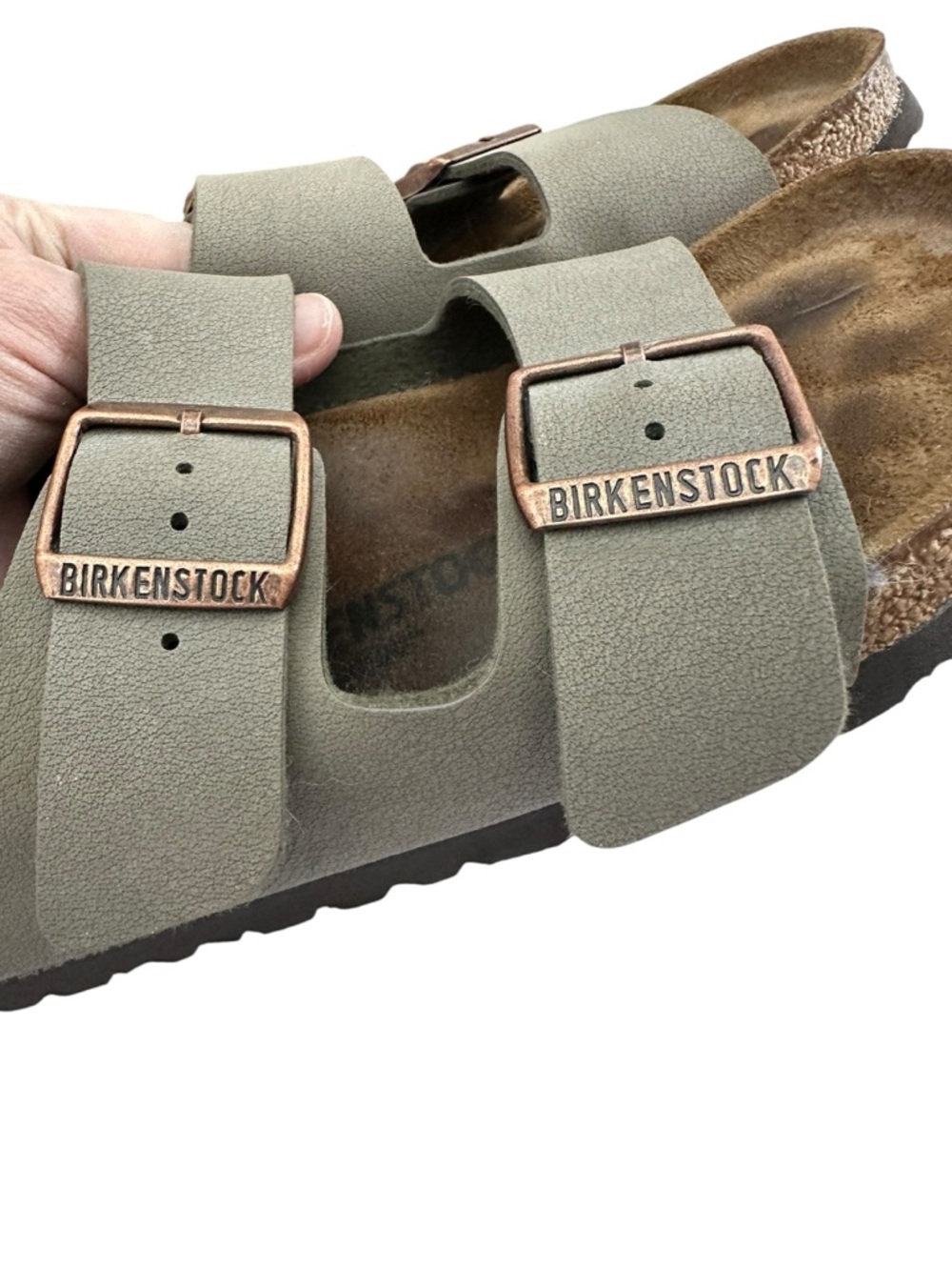 Birkenstock Arizona Birkibuc Sandals Size 38 Stone Copper Buckles Womens 7 7.5 - Picture 2 of 11